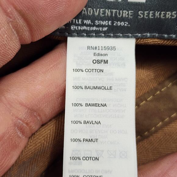 Coal Hat Cap Strap Back Mens One Size Brown 5 Panel Camp Herringbone Edison - Picture 3 of 11